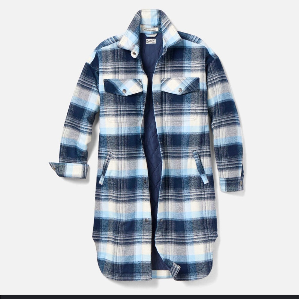 Duluth Trading Co Folklore Flannel in Blue and White